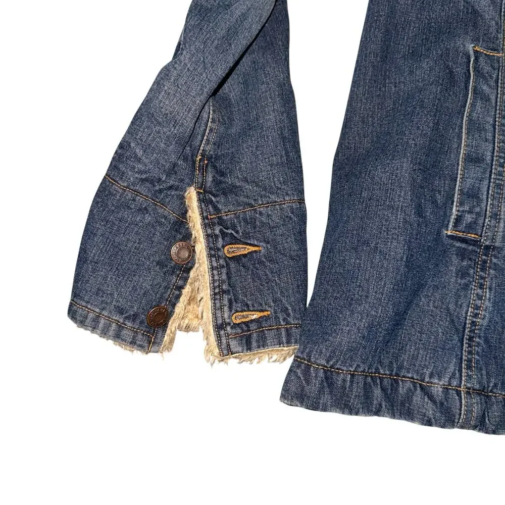 Abercrombie & Fitch Women's Blue Denim Sherpa Jacket Button Front Size L